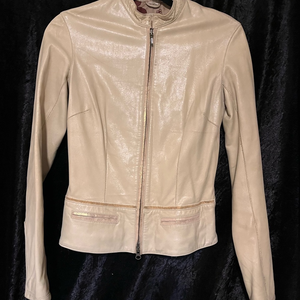 June Cream leather cropped jacket